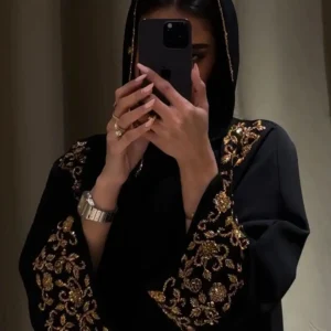 عباية إسلامية ملابس نسائية خرز أظافر فضي أسود، فاخر راقي
