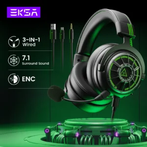 سماعات ألعاب EKSA E5000 Pro لأجهزة الكمبيوتر/PS4/Xbox/Switch، سماعة رأس سلكية 7.1 مع ميكروفون ENC، كابل USB/Type C/3.5 مم قابل للفصل