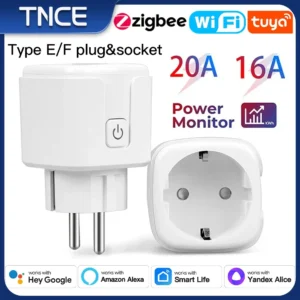 TNCE Tuya EU Plug Zigbee WIFI 16/20A، مخرج مقبس ذكي من النوع C، E، F، محول مراقبة الطاقة، صوت مع Alexa Google Home Alice