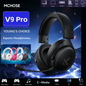 سماعات رأس MCHOSE V9 PRO الأصلية للألعاب الإلكترونية والرياضات الإلكترونية، مزودة بميكروفون لاسلكي بثلاثة أوضاع لتقليل الضوضاء، قابلة للتخصيص للارتداء على الرأس